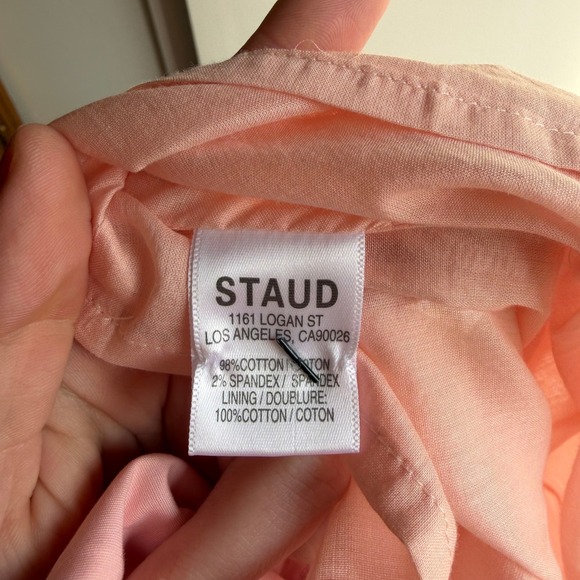 Staud Pink Puff Sleeve Square Neck Cotton Blend Mini Dress Size 6 - Picture 7 of 9